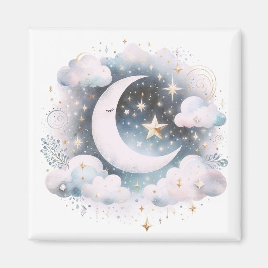 Blau und Weiß Halbmond Celestial Boho Moderne Magnet (Vorne)