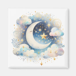 Blau und Weiß Halbmond Celestial Boho Moderne Magnet