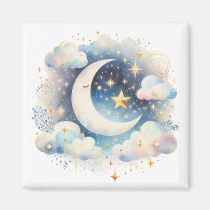 Blau und Weiß Halbmond Celestial Boho Moderne Magnet