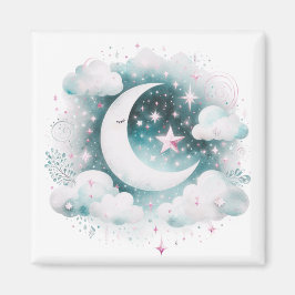 Blau und Weiß Halbmond Celestial Boho Moderne Magnet