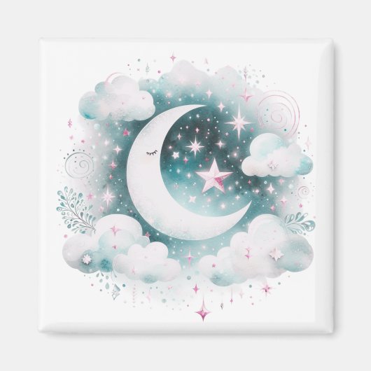 Blau und Weiß Halbmond Celestial Boho Moderne Magnet (Vorne)