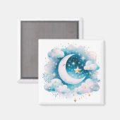 Blau und Weiß Halbmond Celestial Boho Moderne Magnet (Vorderseite/Rückseite)