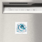 Blau und Weiß Halbmond Celestial Boho Moderne Magnet (In Situ (Geschirrspüler))