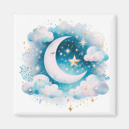 Blau und Weiß Halbmond Celestial Boho Moderne Magnet
