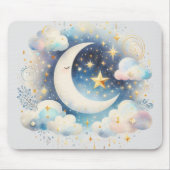Blau und Weiß Halbmond Celestial Boho Moderne Mousepad (Vorne)