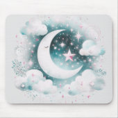 Blau und Weiß Halbmond Celestial Boho Moderne Mousepad (Vorne)