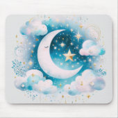 Blau und Weiß Halbmond Celestial Boho Moderne Mousepad (Vorne)