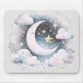 Blau und Weiß Halbmond Celestial Boho Moderne Mousepad (Vorne)