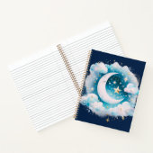 Blau und Weiß Halbmond Celestial Boho Moderne Notizblock (Innenseite)