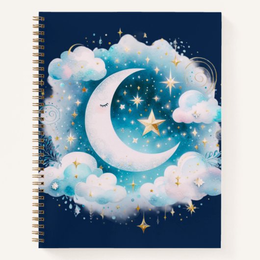 Blau und Weiß Halbmond Celestial Boho Moderne Notizblock (Vorderseite)