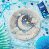 Blau und Weiß Halbmond Celestial Boho Moderne Pappteller (Party)