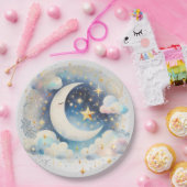 Blau und Weiß Halbmond Celestial Boho Moderne Pappteller (Party)