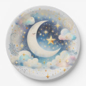 Blau und Weiß Halbmond Celestial Boho Moderne Pappteller (Vorderseite)