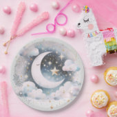 Blau und Weiß Halbmond Celestial Boho Moderne Pappteller (Party)