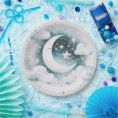 Blau und Weiß Halbmond Celestial Boho Moderne Pappteller (Party)