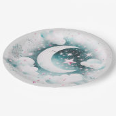 Blau und Weiß Halbmond Celestial Boho Moderne Pappteller (Schrägansicht)