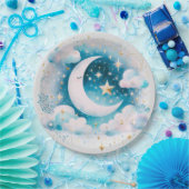 Blau und Weiß Halbmond Celestial Boho Moderne Pappteller (Party)
