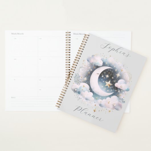 Blau und Weiß Halbmond Celestial Boho Moderne Planer (Anzeige)