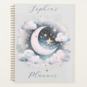 Blau und Weiß Halbmond Celestial Boho Moderne Planer (Vorderseite)