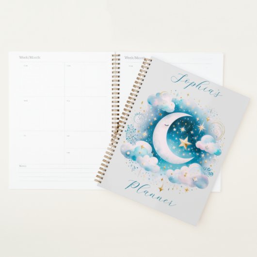 Blau und Weiß Halbmond Celestial Boho Moderne Planer (Anzeige)