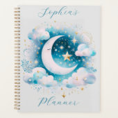 Blau und Weiß Halbmond Celestial Boho Moderne Planer (Vorderseite)