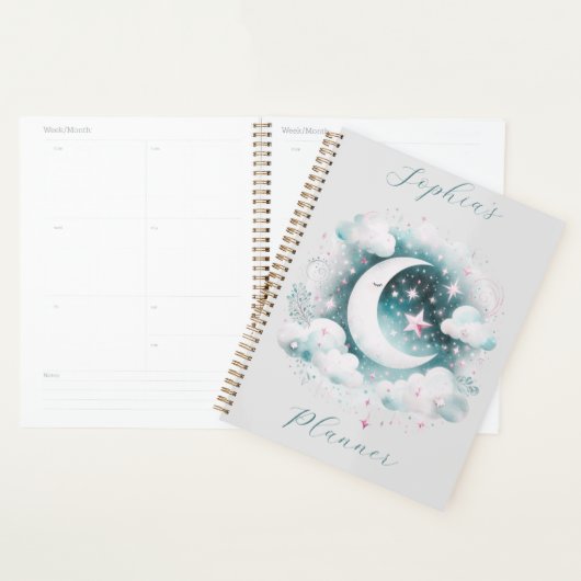 Blau und Weiß Halbmond Celestial Boho Moderne Planer (Anzeige)