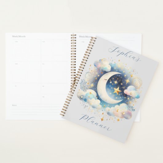 Blau und Weiß Halbmond Celestial Boho Moderne Planer (Anzeige)
