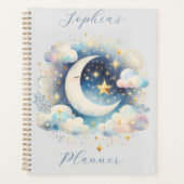 Blau und Weiß Halbmond Celestial Boho Moderne Planer (Vorderseite)