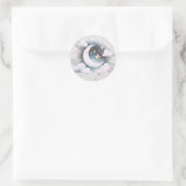 Blau und Weiß Halbmond Celestial Boho Moderne Runder Aufkleber (Tasche)