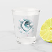 Blau und Weiß Halbmond Celestial Boho Moderne Schnapsglas (Vorderseite)