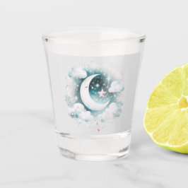 Blau und Weiß Halbmond Celestial Boho Moderne Schnapsglas