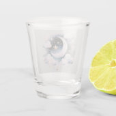 Blau und Weiß Halbmond Celestial Boho Moderne Schnapsglas (Rückseite)