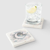 Blau und Weiß Halbmond Celestial Boho Moderne Steinuntersetzer (Seitenansicht)