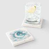 Blau und Weiß Halbmond Celestial Boho Moderne Steinuntersetzer (Seitenansicht)