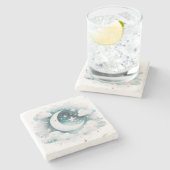 Blau und Weiß Halbmond Celestial Boho Moderne Steinuntersetzer (Seitenansicht)