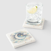 Blau und Weiß Halbmond Celestial Boho Moderne Steinuntersetzer (Seitenansicht)