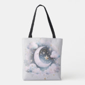 Blau und Weiß Halbmond Celestial Boho Moderne Tasche (Rückseite)