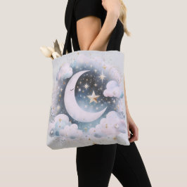 Blau und Weiß Halbmond Celestial Boho Moderne Tasche