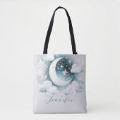 Blau und Weiß Halbmond Celestial Boho Moderne Tasche (Vorderseite)