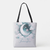 Blau und Weiß Halbmond Celestial Boho Moderne Tasche (Rückseite)