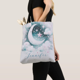 Blau und Weiß Halbmond Celestial Boho Moderne Tasche