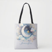 Blau und Weiß Halbmond Celestial Boho Moderne Tasche (Vorderseite)