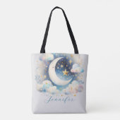 Blau und Weiß Halbmond Celestial Boho Moderne Tasche (Rückseite)