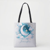 Blau und Weiß Halbmond Celestial Boho Moderne Tasche (Vorderseite)