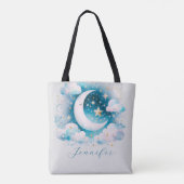 Blau und Weiß Halbmond Celestial Boho Moderne Tasche (Rückseite)