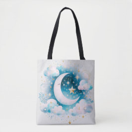 Blau und Weiß Halbmond Celestial Boho Moderne Tasche