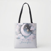 Blau und Weiß Halbmond Celestial Boho Moderne Tasche (Vorderseite)