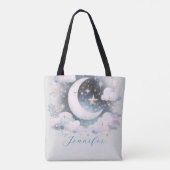 Blau und Weiß Halbmond Celestial Boho Moderne Tasche (Rückseite)