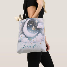 Blau und Weiß Halbmond Celestial Boho Moderne Tasche
