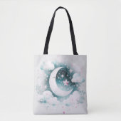Blau und Weiß Halbmond Celestial Boho Moderne Tasche (Vorderseite)